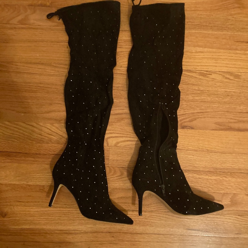 Suede or velvet( not sure which) over-the-knee boots